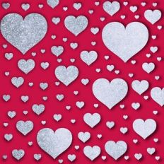 Embossed Red with Silver Glitter Hearts Background Pattern
