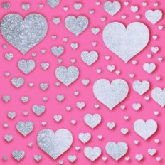 Embossed Pink with Silver Glitter Hearts Background Pattern