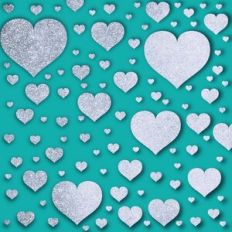 Embossed Teal with Silver Glitter Hearts Background Pattern