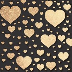 Embossed Black with Gold Glitter Hearts Background Pattern