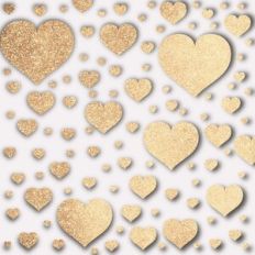 Embossed White with Gold Glitter Hearts Background Pattern