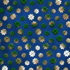 Blue and Gold Foiled 3D Inflated Tiny Four Leaf Clover Background Patt