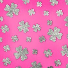 Embossed Pink with Silver Glitter Shamrocks Background Pattern