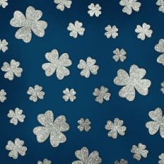Embossed Navy with Silver Glitter Shamrocks Background Pattern