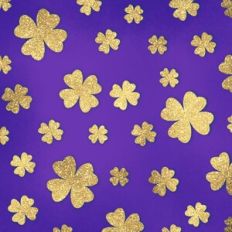 Embossed Purple with Gold Glitter Shamrocks Background Pattern