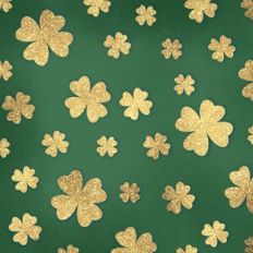 Embossed Green with Gold Glitter Shamrocks Background Pattern
