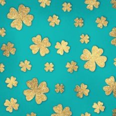 Embossed Teal with Gold Glitter Shamrocks Background Pattern