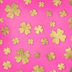Embossed Pink with Gold Glitter Shamrocks Background Pattern