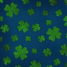 Embossed Navy with Green Glitter Shamrocks Background Pattern