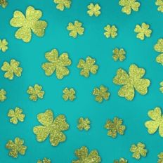 Embossed Teal with Green Glitter Shamrocks Background Pattern