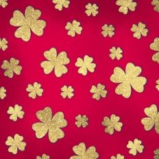 Embossed Red with Gold Glitter Shamrocks Background Pattern