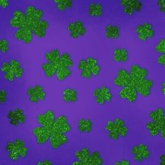 Embossed Purple with Green Glitter Shamrocks Background Pattern