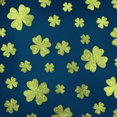 Embossed Navy Blue with Green Glitter Shamrocks Background Pattern