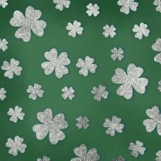 Embossed Green with Silver Glitter Shamrocks Background Pattern
