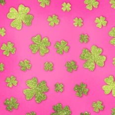 Embossed Pink with Green Glitter Shamrocks Background Pattern