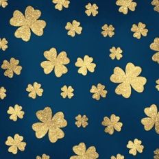 Embossed Navy Blue with Gold Glitter Shamrocks Background Pattern