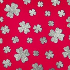 Embossed Red with Silver Glitter Shamrocks Background Pattern