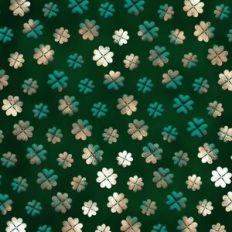 Green and Gold Foil 3D Inflated Tiny Four Leaf Clover Background Patte