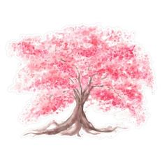 Watercolor Sakura Cherry Blossom Tree Print and Cut