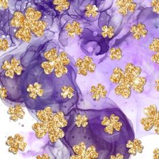 Purple Alcohol Ink with Gold Glitter Shamrocks Background Pattern