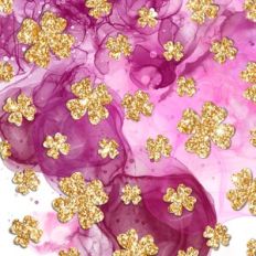 Pink Alcohol Ink with Gold Glitter Shamrocks Background Pattern