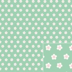 Simple White and Pink Geometric Daisy Floral on a Green Background