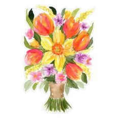 Easter Watercolor Tulips Daffodil Spring Floral Bouquet Print and Cut