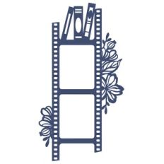 film photo frame with books and flowers