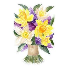 Easter Watercolor Daffodil Floral Bouquet Print and Cut