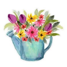 Watercolor Spring Mother's Day Watering Can Bouquet Print and Cut