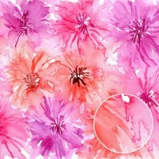 Coral Magenta Pink Dreamy Watercolor Flowers Background Pattern