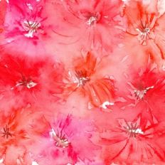 Coral Pink Red Dreamy Watercolor Flowers Background Pattern