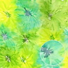Turquoise Green Yellow Dreamy Watercolor Flowers Background Pattern