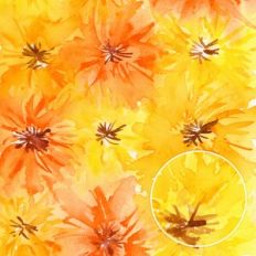 Yellow Orange Dreamy Watercolor Flowers Background Pattern