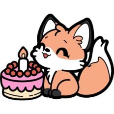 cute fox with a birthday cake