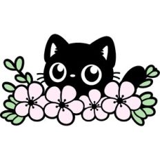 black cat with sakura