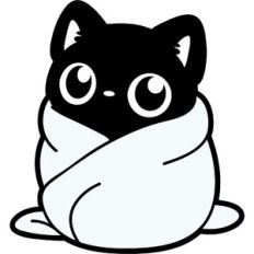 black cat wrapped in a blanket