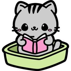 cat reading in the litter box