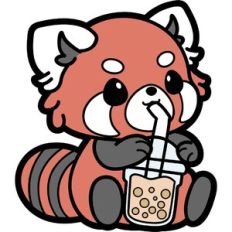 red panda with bubble tea