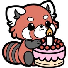 red panda with a cake