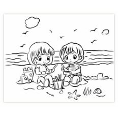 Summer Kids Playing at the Beach Coloring Page