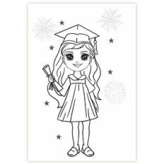 Graduation Girl with Graduation Cap and Diploma Coloring Page