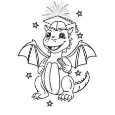 Graduation Dragon Coloring Page