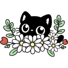 black cat with daisies