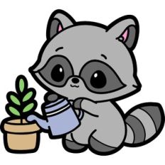 cute raccoon watering plants