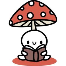 sticky man reading under a mushroom