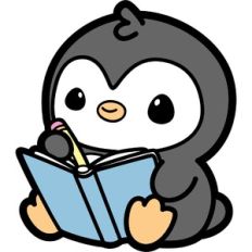 cute penguin reading a book
