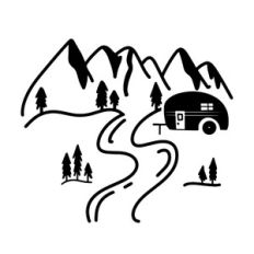 Camper in the Mountains with River