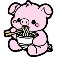 cute pig eating ramen