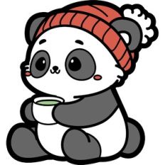 cute panda drinking tea